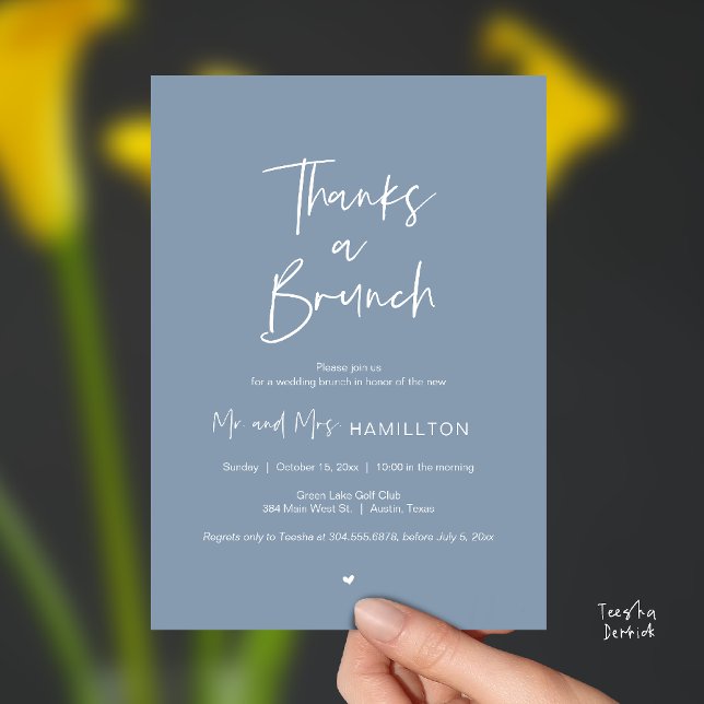 Convites Post wedding Celebration, Thanks a Brunch (Thanks a Brunch, Post modern wedding celebration, wedding crew, Invitation card, dusty Blue)