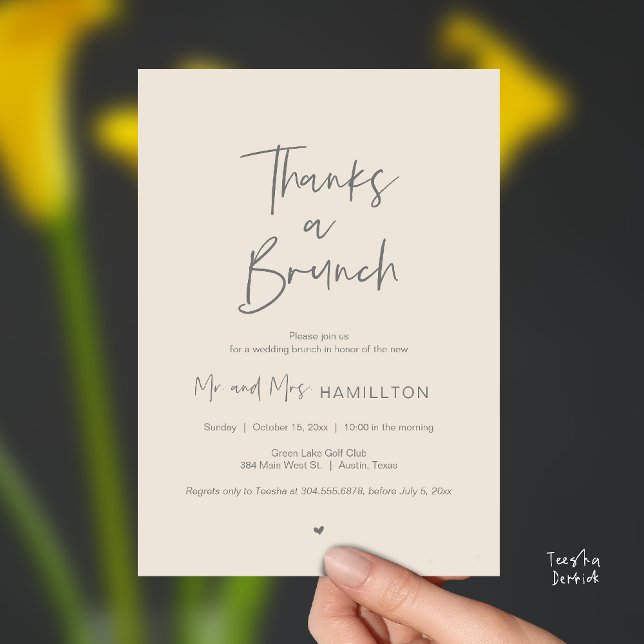 Convites Post wedding Celebration, Thanks a Brunch (Thanks a Brunch, Post modern wedding celebration, wedding crew, Invitation card, Cream Grey)