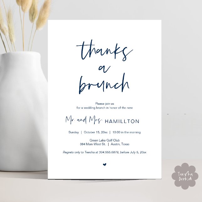Convites Postar Brunch de casamento, Obrigados de um Convit (Post wedding Brunch, Thanks a Brunch Invitation card PDF in Navy Blue)