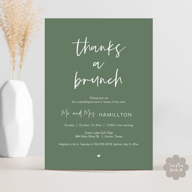 Convites Postar Brunch de casamento, Obrigados de um Convit (Post wedding Brunch, Thanks a Brunch Invitation card PDF in Sage Green)