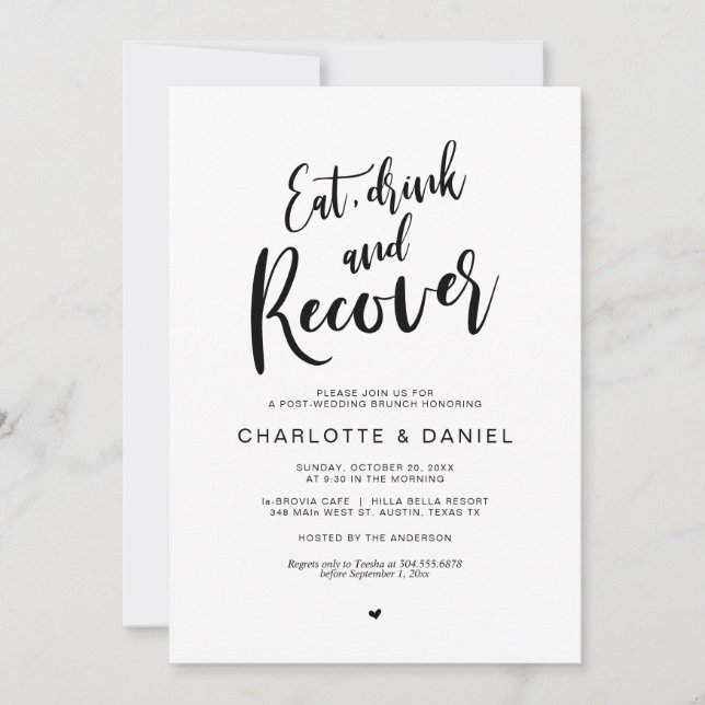 Convites Postar casamento, Comer, Beber e Recuperar Brunch (Frente)
