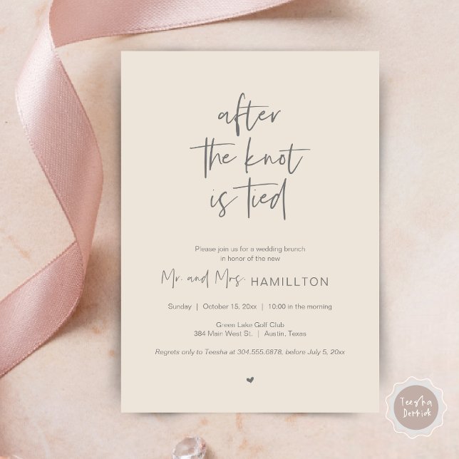 Convites Poste o Brunch do casamento, depois que o nó estiv (After the knot is tied, Wedding Elopement Lunch, Dinner, Brunch Party Invites Card, PDF, Grey Cream)