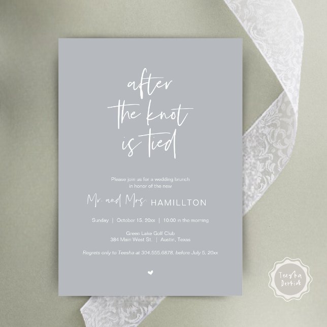 Convites Poste o Brunch do casamento, depois que o nó estiv (After the knot is tied, Wedding Elopement Lunch, Dinner, Brunch Party Invites Card, PDF, Chill Grey)