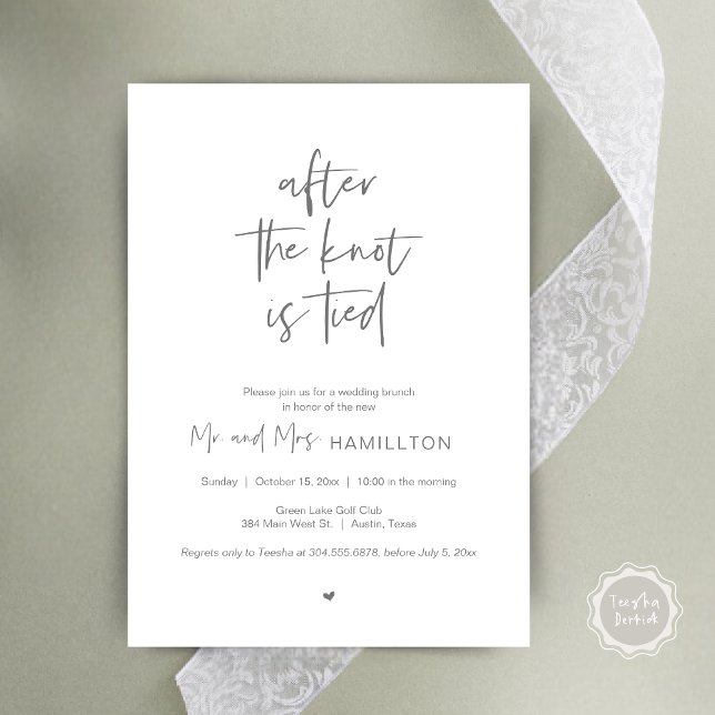 Convites Poste o Brunch do casamento, depois que o nó estiv (After the knot is tied, Wedding Elopement Lunch, Dinner, Brunch Party Invites Card, PDF, Dark Grey)