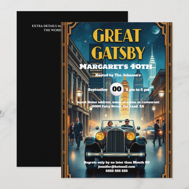 Convites Poster de 1920 para o carro retrógrado dos anos vi (Frente/Verso)