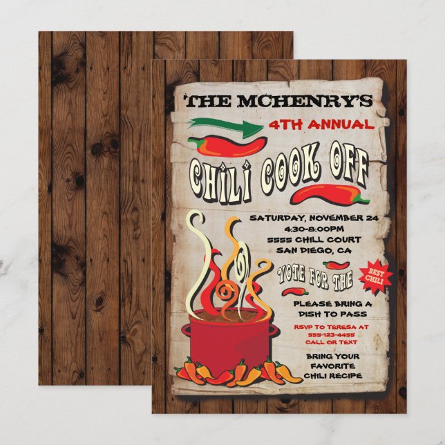 Convites POSTER DE Festa CHILI COOK OFF (Frente/Verso)
