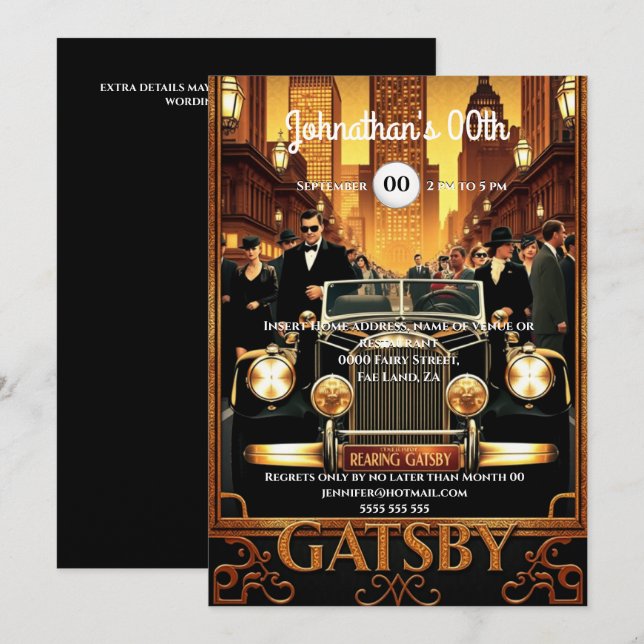 Convites poster de filme cadillac Gatsby de 1920 (Frente/Verso)