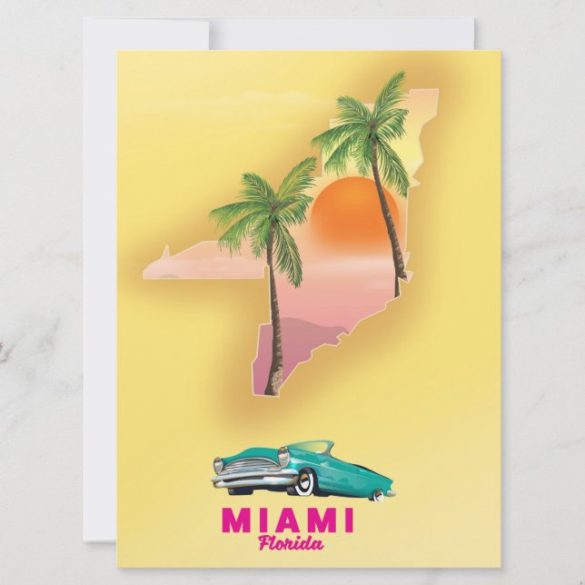 Convites poster de mapa ilustrado de Miami Florida (Frente)