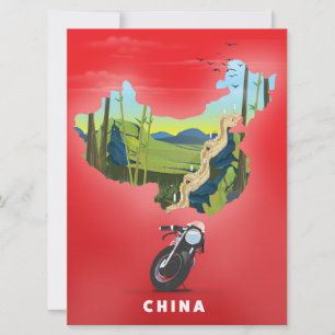Convites Poster de viagens de mapa ilustrado da China