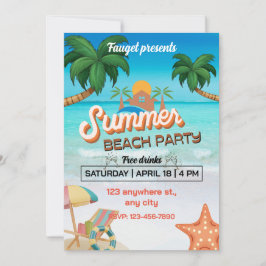 Convites Poster do Colorir Blue and Brown Summer Beach