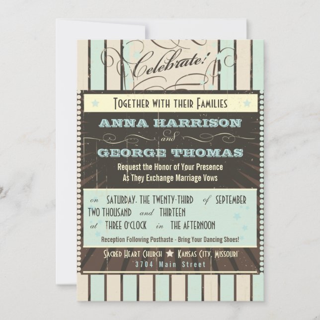 Convites Poster Rustic: Casamento Personalizado Azul e Caca (Frente)