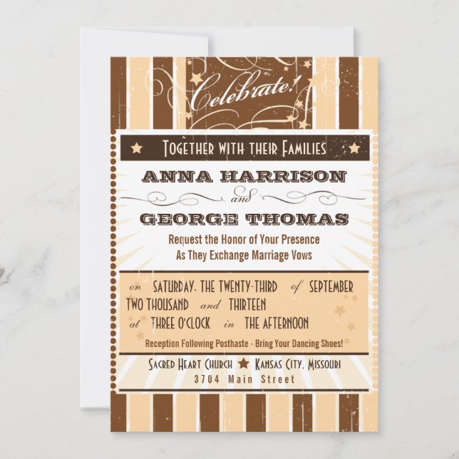 Convites Poster Rustic: Casamento Personalizado Cream & Bro (Frente)