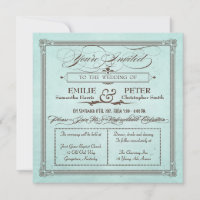 Poster vintage Estilo Azul & Marrom Casamento Quad