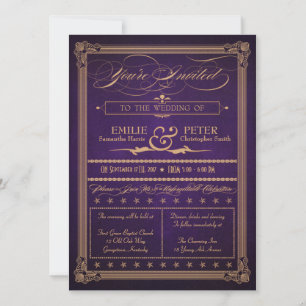 Convites Poster vintage Estilo Casamento Roxo