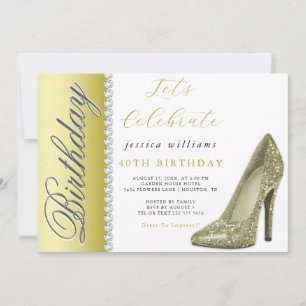 Convites Postiletto e Diamantes Dourados Aniversário