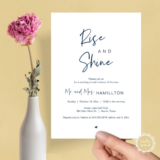 Convites Posto de casamento Brunch, Rise e Shine (Rise and Shine, Post Wedding Brunch Invitation Card, PDF, in Navy Blue)