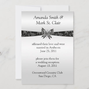 Convites Posto de Casamento de Prata e Borboleta Negra Conv