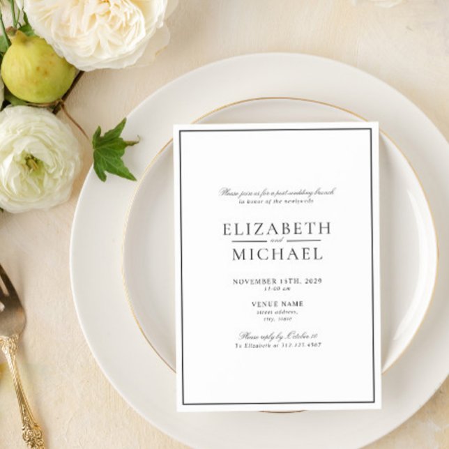 Convites Posto de Script Clássico Preto e Branco Brunch (Easily personalize this post wedding brunch invitation with your unique details)