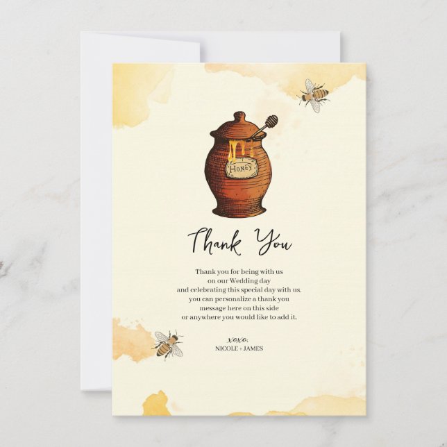 Convites Pote de Mel Antigo Chuveiro de Bebê Abelha Mel Gra (Frente)