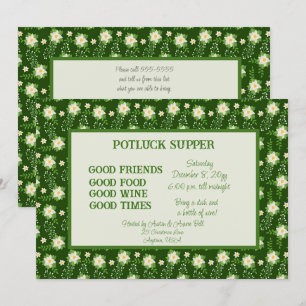 Convites Pote de Natal da Poinsettia Branca Verde SORTE