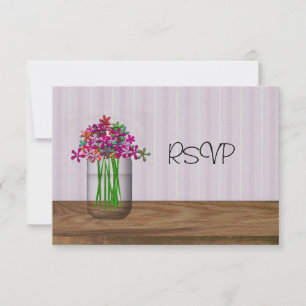 Convites Pote de Pedra com Flores RSVP de Recepção de Casam