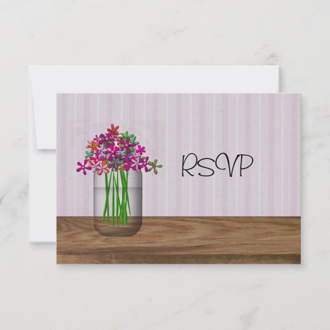 Convites Pote de Pedra com Flores RSVP de Recepção de Casam (Frente)
