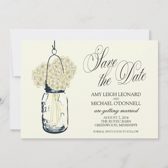 Convites Pote de Pedra Rústico com Hydrangrea Salve a Data (Frente)