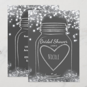 Convites Pote de Pedra Silver Heart & Luzes de Brilho QUALQ