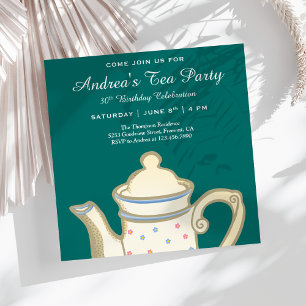 Convites Pote Elegante Simples Teal Birthday Tea Party