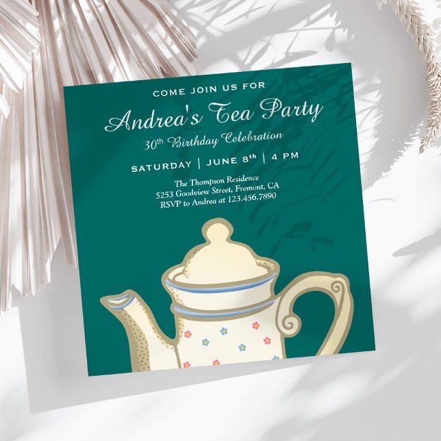Convites Pote Elegante Simples | Teal Birthday Tea Party (Criador carregado)