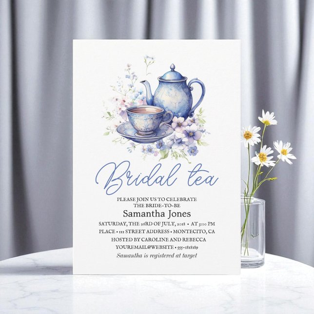 Convites Pote Floral Boho Blue Tea Party Chá de panela (Criador carregado)