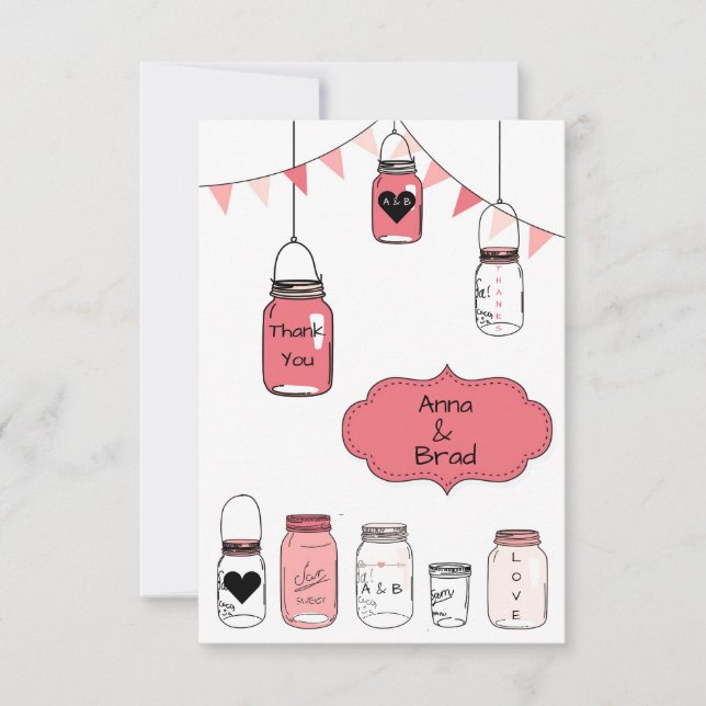 Convites Potes de Casamento Rosa - 3x5 Obrigado (Frente)