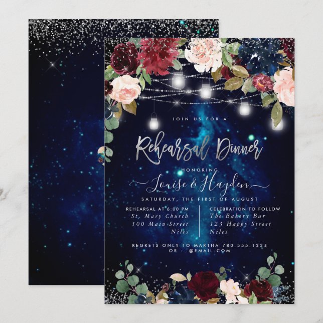 Convites Potes de Mason com Luzes para Jantar de Ensaios Rú (Frente/Verso)