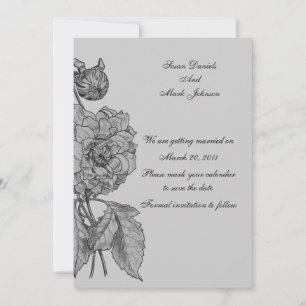 Convites Poupar Data de Casamento Floral Peônia Cinza Prata
