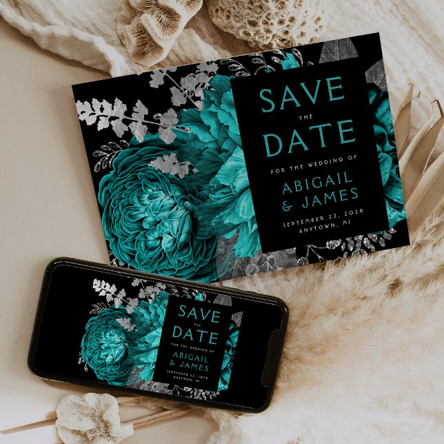 Convites Poupar na Data do Casamento Floral Escuro Azul Tea (Criador carregado)