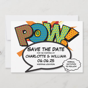 Convites POW Salve a Data Diversão Retro Quadrinhos Arte Po