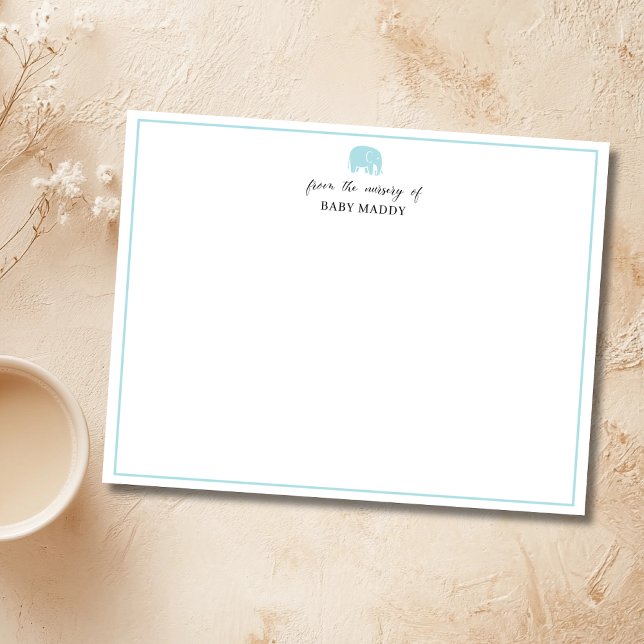 Convites Powder Blue Elephant Nursery Stationery Note Card (Criador carregado)