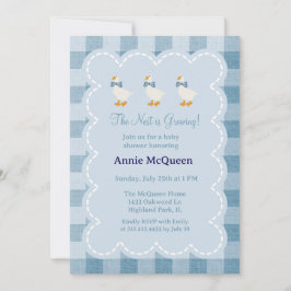 Convites Powder Blue Gingham Goose Baby Shower Invitation