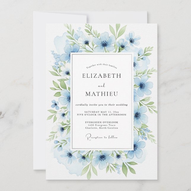 Convites Powder Blue Serene Botanical Wedding (Frente)