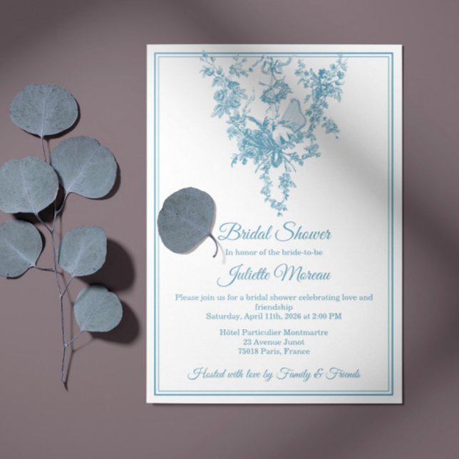 Convites Powder Blue Toile de Jouy Bridal Shower Invitation (Criador carregado)