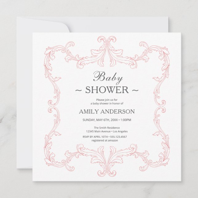 Convites Praça da Imagem Elegante | Cor da Água Rosa (Frente)