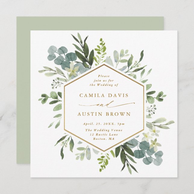 Convites Praça de Casamento do Hexágono Dourado com Molerco (Frente/Verso)