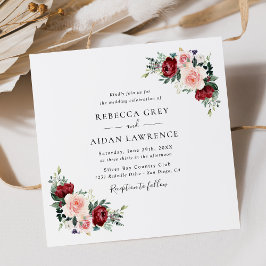 Convites Praça de Casamento Floral da Blush Burgundy Minima