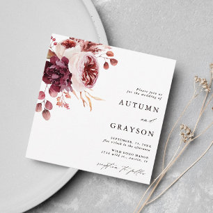 Convites Praça de Casamento Floral de Autumn Romance Waterc