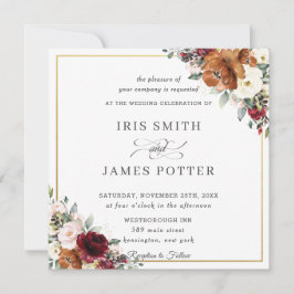 Convites Praça de Casamento Floral de Ivory Burgundy, Laran