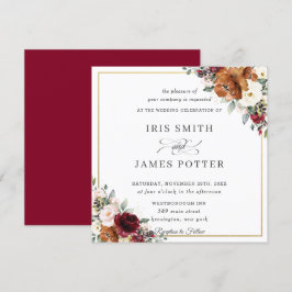 Convites Praça de Casamento Floral de Ivory Burgundy, Laran