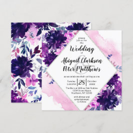 Convites Praça de Casamento Floral Violet Watercolor Encant