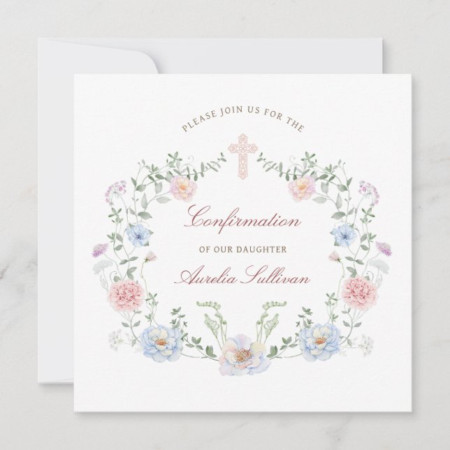 Convites Praça de Confirmação de Quadro Floral Elegante (Frente)