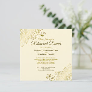 Convites Praça de Janto de Casamento de Creme Dourado Elega