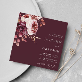 Convites Praça do Casamento Floral de Autumn Romance Burgun